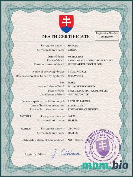 Slovakia rekord życiowy śmierć certyfikat PSD szablon